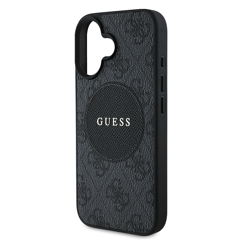 Apple iPhone 16 Kılıf Guess Orjinal Lisanslı M-safe Şarj Özellikli Yazı Logolu Circle Classic Kapak Kahverengi