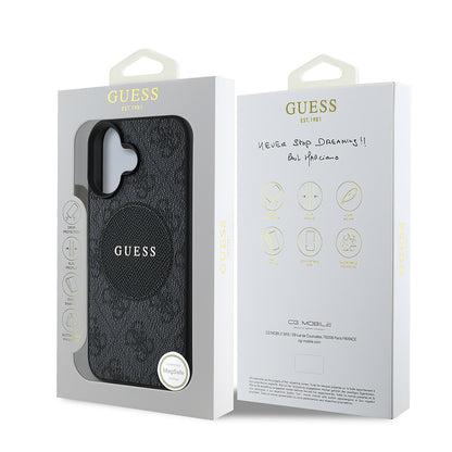 Apple iPhone 16 Kılıf Guess Orjinal Lisanslı M-safe Şarj Özellikli Yazı Logolu Circle Classic Kapak Siyah
