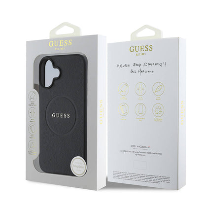 Apple iPhone 16 Kılıf Guess Orjinal Lisanslı M-safe Şarj Özellikli Yazı Logolu Grained Kapak Pembe
