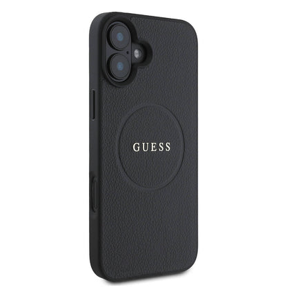 Apple iPhone 16 Kılıf Guess Orjinal Lisanslı M-safe Şarj Özellikli Yazı Logolu Grained Kapak Pembe