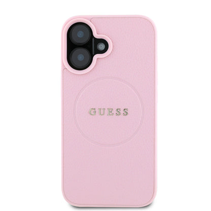 Apple iPhone 16 Kılıf Guess Orjinal Lisanslı M-safe Şarj Özellikli Yazı Logolu Grained Kapak Yeşil