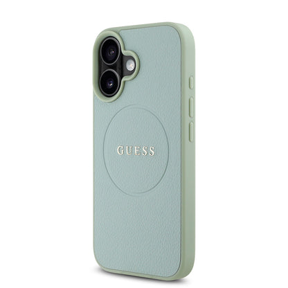 Apple iPhone 16 Kılıf Guess Orjinal Lisanslı M-safe Şarj Özellikli Yazı Logolu Grained Kapak Yeşil