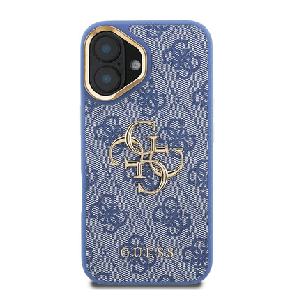 Apple iPhone 16 Kılıf Guess Orjinal Lisanslı PU Deri 4G Desenli Metal Büyük 4G ve Yazı Logolu Kamera Standlı Kapak Siyah