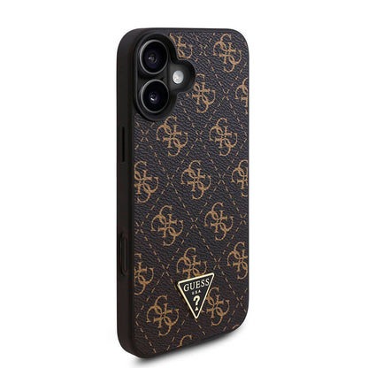 Apple iPhone 16 Kılıf Guess Orjinal Lisanslı PU Deri 4G Desenli Üçgen Logolu Kapak Siyah