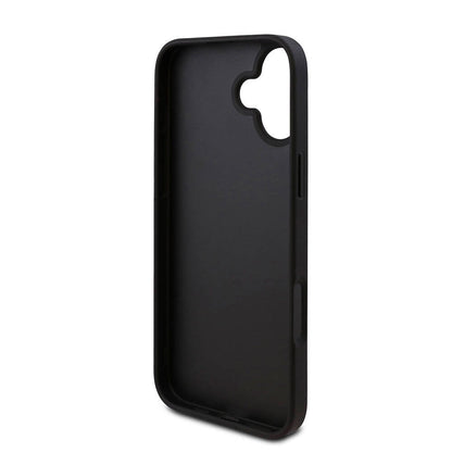 Apple iPhone 16 Kılıf Guess Orjinal Lisanslı PU Deri 4G Desenli Üçgen Logolu Kapak Siyah