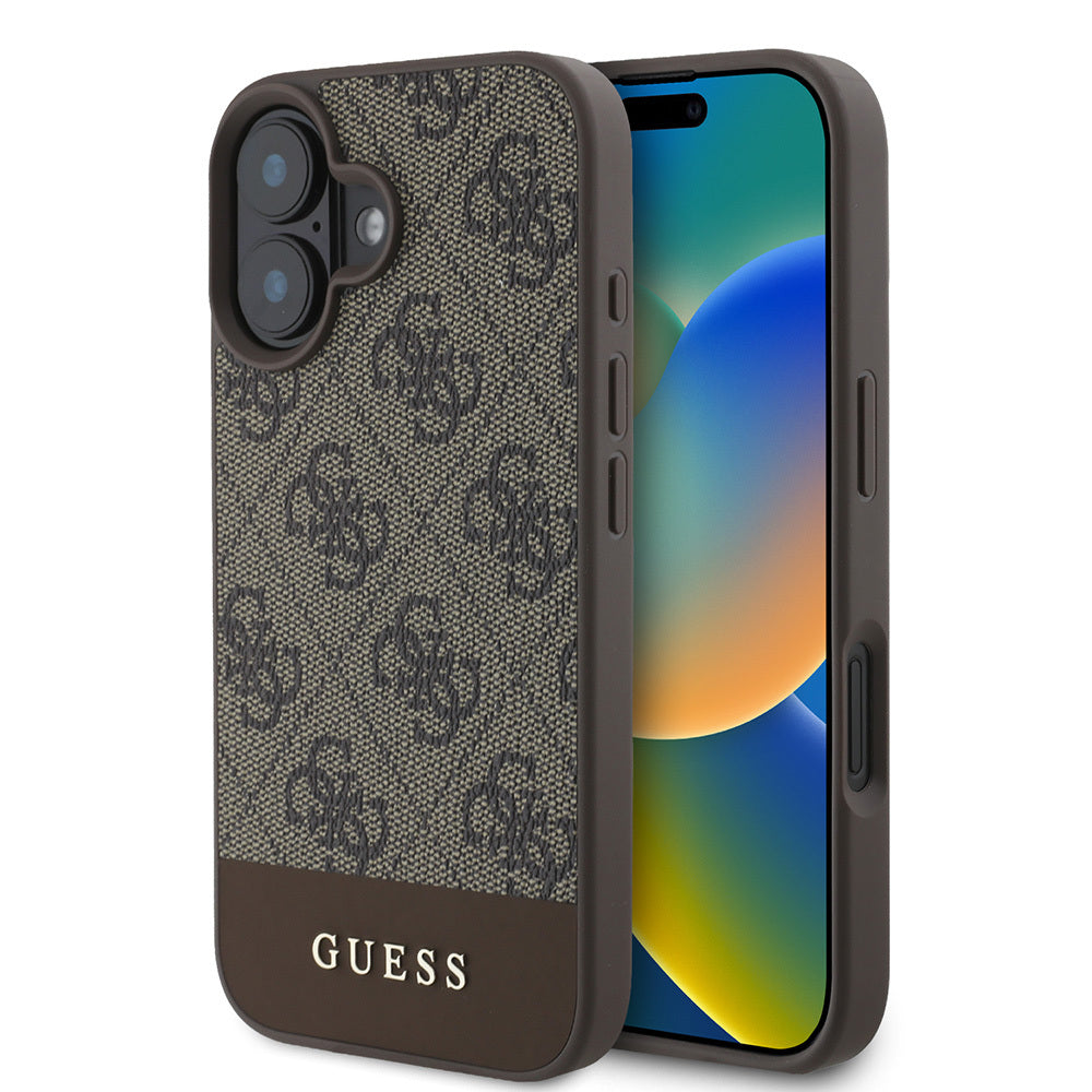 Apple iPhone 16 Kılıf Guess Orjinal Lisanslı PU Deri Şerit Logo Dizaynlı Kapak Pembe