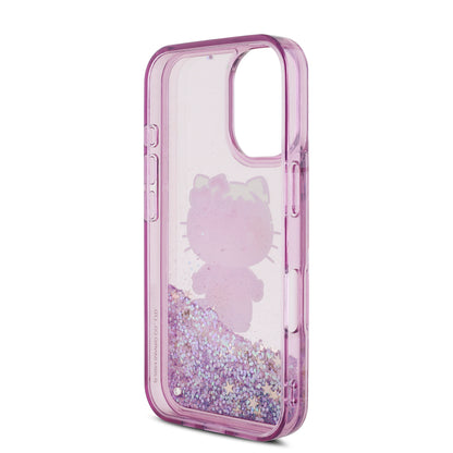 Apple iPhone 16 Kılıf Hello Kitty Orjinal Lisanslı Sıvılı Simli 50. Yıldönümü Partisi Kapak Mor