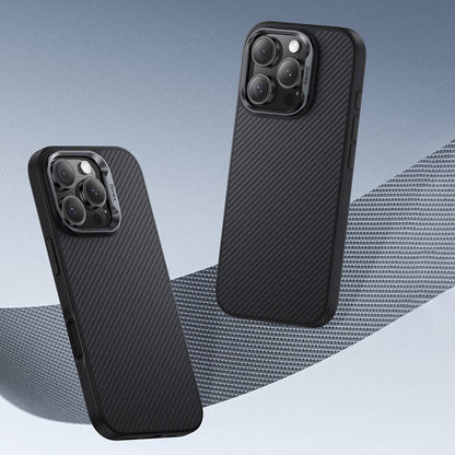 Apple iPhone 16 Kılıf Karbon Fiber M-safe Şarj Özellikli Benks Hybrid ArmorPro 600D Kevlar Kapak Siyah