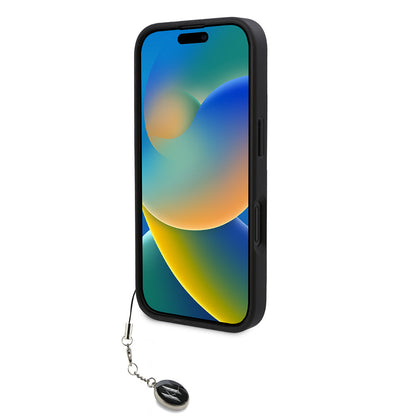 Apple iPhone 16 Kılıf Karl Lagerfeld Orjinal Lisanslı Anahtarlıklı Taşlı KL Yazılı Saffiano Rhinestones Kapak Siyah