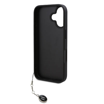Apple iPhone 16 Kılıf Karl Lagerfeld Orjinal Lisanslı Anahtarlıklı Taşlı KL Yazılı Saffiano Rhinestones Kapak Siyah