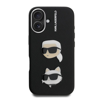 Apple iPhone 16 Kılıf Karl Lagerfeld Orjinal Lisanslı K&C Heads Pin Kapak Siyah