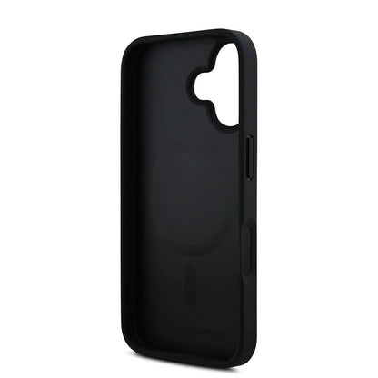 Apple iPhone 16 Kılıf Karl Lagerfeld Orjinal Lisanslı M-safe Şarj Özellikli PU Deri Karl Heads Desenli Klasik Logolu Kapak Siyah