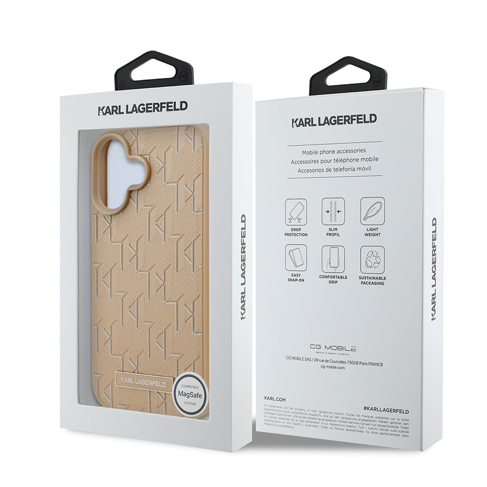 Apple iPhone 16 Kılıf Karl Lagerfeld Orjinal Lisanslı M-safe Şarj Özellikli KL Yazılı Hot Stamp Kapak Pembe