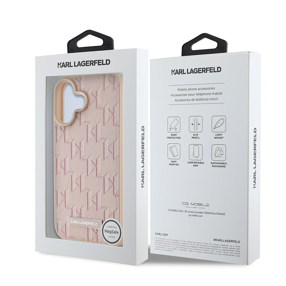 Apple iPhone 16 Kılıf Karl Lagerfeld Orjinal Lisanslı M-safe Şarj Özellikli KL Yazılı Hot Stamp Kapak Siyah