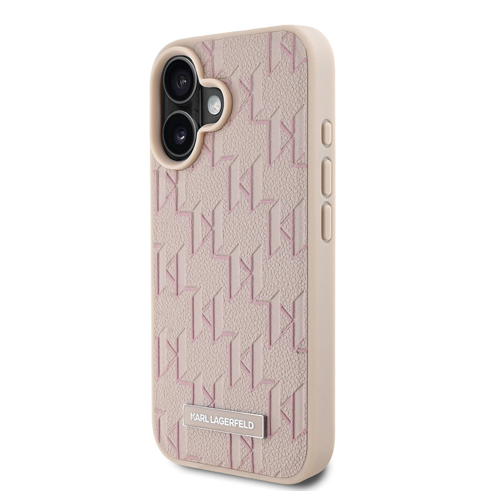 Apple iPhone 16 Kılıf Karl Lagerfeld Orjinal Lisanslı M-safe Şarj Özellikli KL Yazılı Hot Stamp Kapak Krem