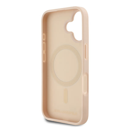 Apple iPhone 16 Kılıf Karl Lagerfeld Orjinal Lisanslı M-safe Şarj Özellikli KL Yazılı Hot Stamp Kapak Pembe