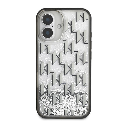 Apple iPhone 16 Kılıf Karl Lagerfeld Orjinal Lisanslı Simli KL Yazılı Monogram Gradient Kapak Siyah