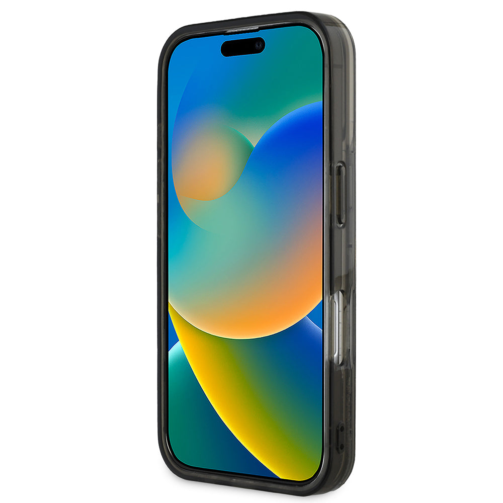 Apple iPhone 16 Kılıf Karl Lagerfeld Orjinal Lisanslı Simli KL Yazılı Monogram Gradient Kapak Siyah