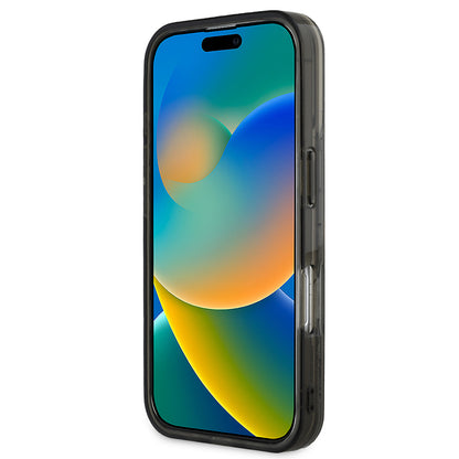 Apple iPhone 16 Kılıf Karl Lagerfeld Orjinal Lisanslı Simli KL Yazılı Monogram Gradient Kapak Siyah