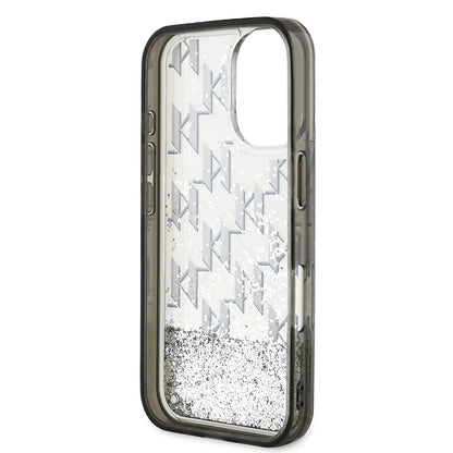 Apple iPhone 16 Kılıf Karl Lagerfeld Orjinal Lisanslı Simli KL Yazılı Monogram Gradient Kapak Siyah