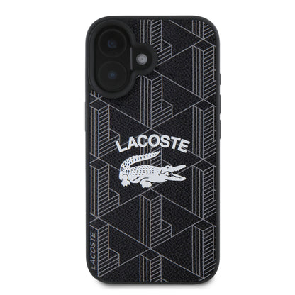 Apple iPhone 16 Kılıf Lacoste Orjinal Lisanslı M-safe Şarj Özellikli Mono Vintage Logo Kapak Siyah