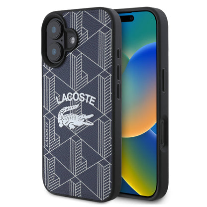 Apple iPhone 16 Kılıf Lacoste Orjinal Lisanslı M-safe Şarj Özellikli Mono Vintage Logo Kapak Lacivert