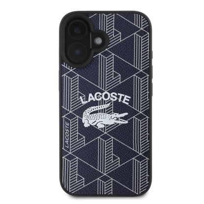 Apple iPhone 16 Kılıf Lacoste Orjinal Lisanslı M-safe Şarj Özellikli Mono Vintage Logo Kapak Lacivert