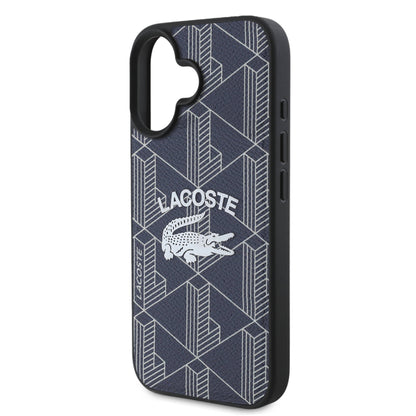 Apple iPhone 16 Kılıf Lacoste Orjinal Lisanslı M-safe Şarj Özellikli Mono Vintage Logo Kapak Siyah