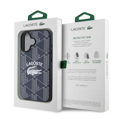 Apple iPhone 16 Kılıf Lacoste Orjinal Lisanslı M-safe Şarj Özellikli Mono Vintage Logo Kapak Lacivert