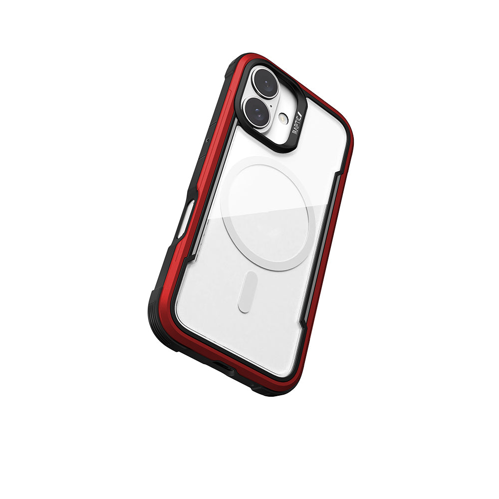 Apple iPhone 16 Kılıf M-safe Şarj Özellikli Airbagli Raptic Shield Serisi Şeffaf Arka Yüzey Kapak Kırmızı