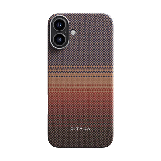 Apple iPhone 16 Kılıf M-safe Şarj Özellikli Aramid Fiber Pitaka Tactile Woven Sunset-Moonrise Serisi Sunset Kapak Kahverengi