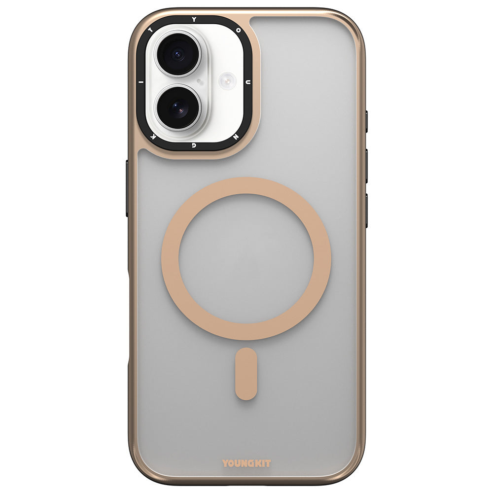 Apple iPhone 16 Kılıf M-safe Şarj Özellikli Cam Arka Yüzey TPU Youngkit Gemstone Serisi Kapak Şeffaf