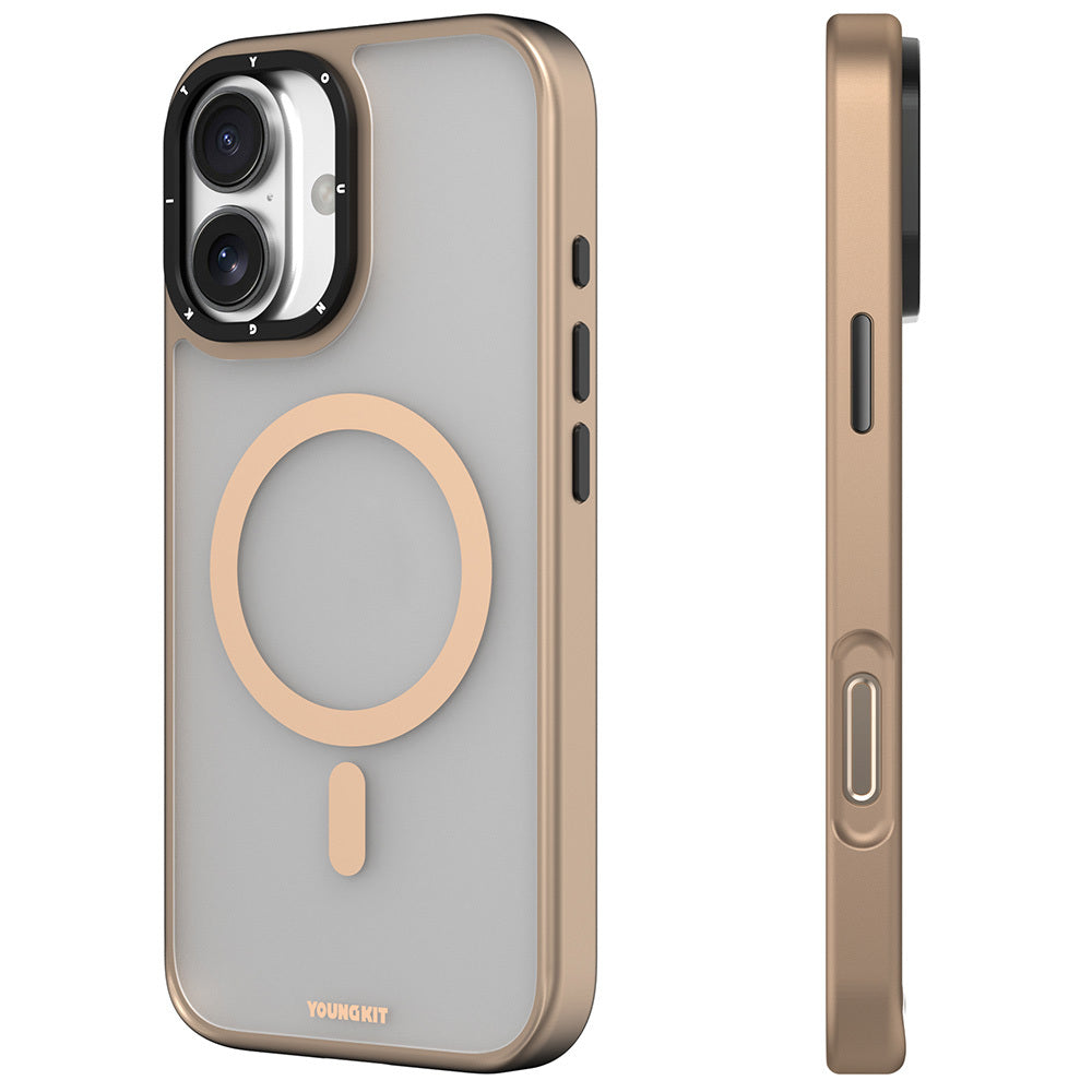 Apple iPhone 16 Kılıf M-safe Şarj Özellikli Cam Arka Yüzey TPU Youngkit Gemstone Serisi Kapak Siyah