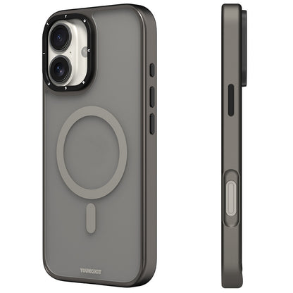 Apple iPhone 16 Kılıf M-safe Şarj Özellikli Cam Arka Yüzey TPU Youngkit Gemstone Serisi Kapak Şeffaf