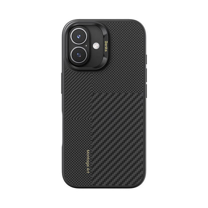 Apple iPhone 16 Kılıf M-safe Şarj Özellikli Karbon Fiber Benks Montage Hybrid ArmorPro Kevlar Kapak Siyah