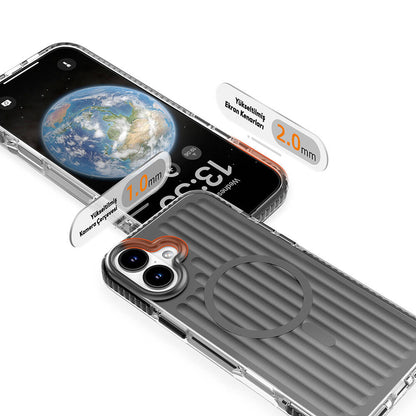 Apple iPhone 16 Kılıf M-safe Şarj Özellikli Oyuklu Tasarım Mutural Bumpy Clear Kapak Mavi