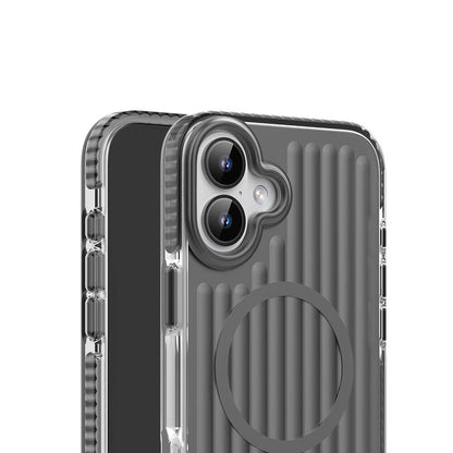 Apple iPhone 16 Kılıf M-safe Şarj Özellikli Oyuklu Tasarım Mutural Bumpy Clear Kapak Gri