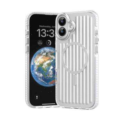 Apple iPhone 16 Kılıf M-safe Şarj Özellikli Oyuklu Tasarım Mutural Bumpy Clear Kapak Gümüş