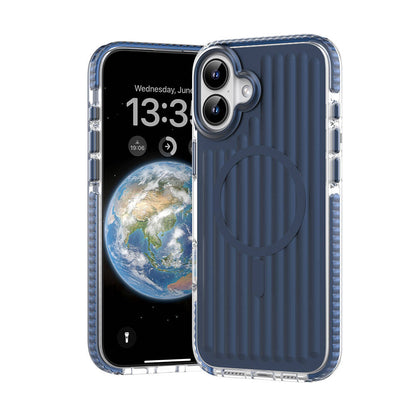 Apple iPhone 16 Kılıf M-safe Şarj Özellikli Oyuklu Tasarım Mutural Bumpy Clear Kapak Mavi