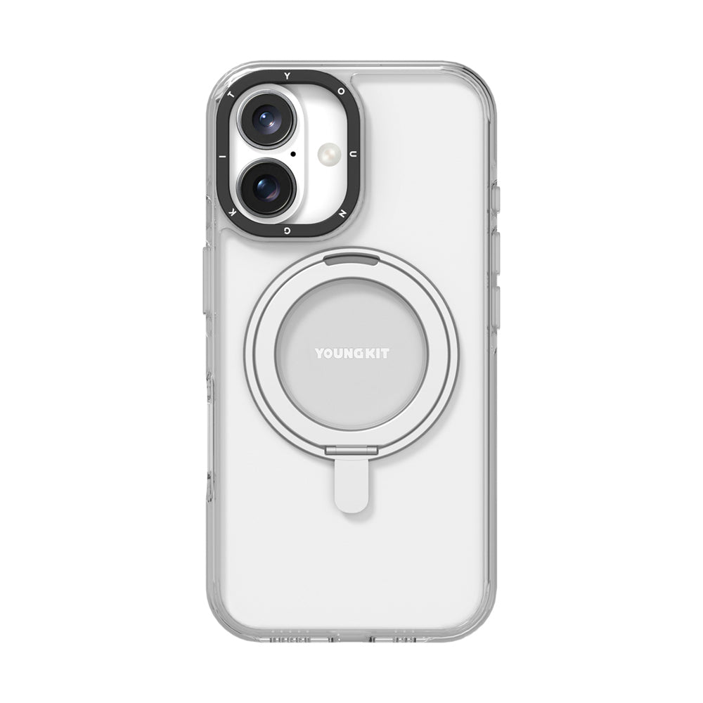 Apple iPhone 16 Kılıf M-safe Şarj Özellikli Parmak Ring Standlı Youngkit Pivot Serisi Kapak Şeffaf