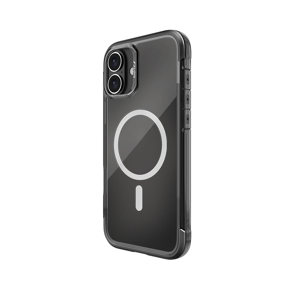 Apple iPhone 16 Kılıf M-safe Şarj Özellikli Raptic Air Serisi Airbag Tasarımlı Metal Köşelikli Şeffaf Kapak Siyah