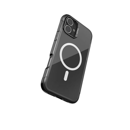 Apple iPhone 16 Kılıf M-safe Şarj Özellikli Raptic Air Serisi Airbag Tasarımlı Metal Köşelikli Şeffaf Kapak Siyah