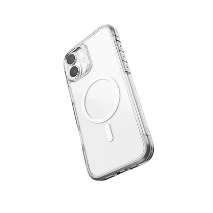 Apple iPhone 16 Kılıf M-safe Şarj Özellikli Raptic Air Serisi Airbag Tasarımlı Metal Köşelikli Şeffaf Kapak Siyah