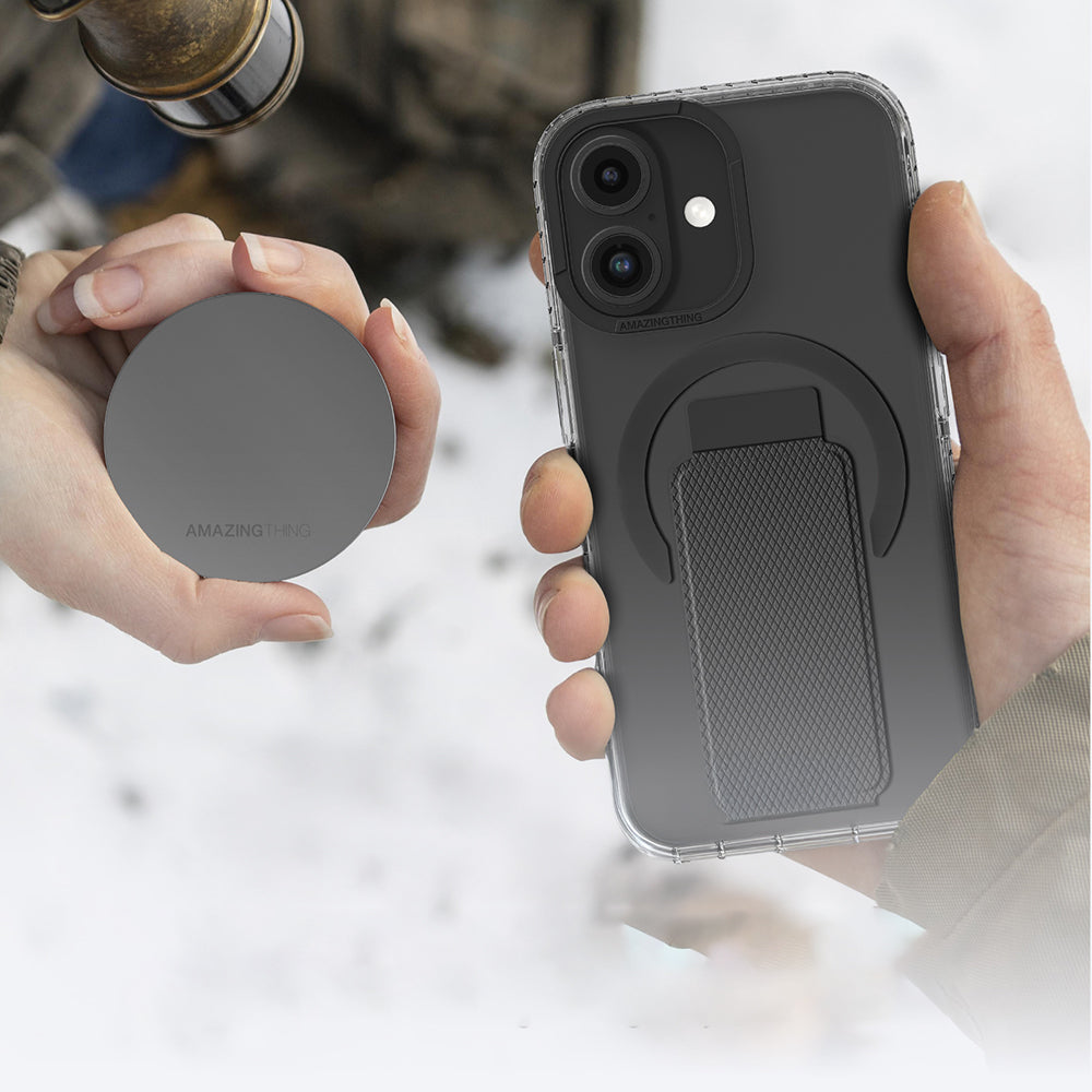 Apple iPhone 16 Kılıf M-safe Şarj Özellikli Standlı Amazingthing Titan Pro Plus Kapak Siyah