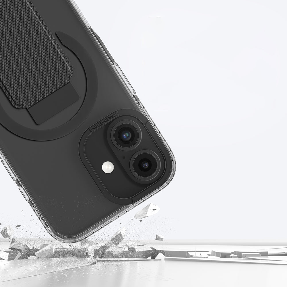 Apple iPhone 16 Kılıf M-safe Şarj Özellikli Standlı Amazingthing Titan Pro Plus Kapak Siyah