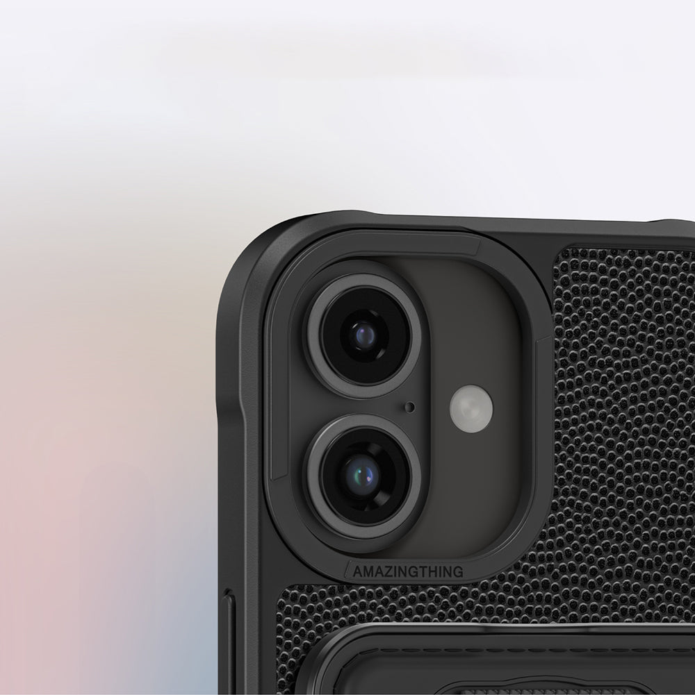 Apple iPhone 16 Kılıf M-safe Şarj Özellikli Standlı Kartlıklı Set Amazingthing Glamour Luxe Serisi Kapak Siyah