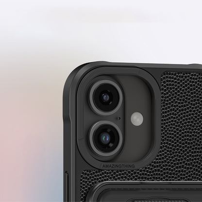 Apple iPhone 16 Kılıf M-safe Şarj Özellikli Standlı Kartlıklı Set Amazingthing Glamour Luxe Serisi Kapak Siyah