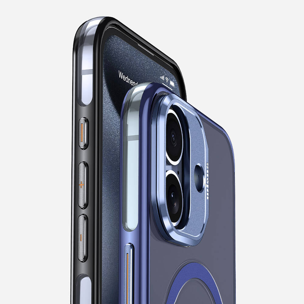 Apple iPhone 16 Kılıf M-safe Şarj Özellikli Wlons Standlı Efsane Kapak Mavi