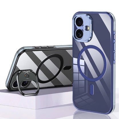 Apple iPhone 16 Kılıf M-safe Şarj Özellikli Wlons Standlı Efsane Kapak Mavi