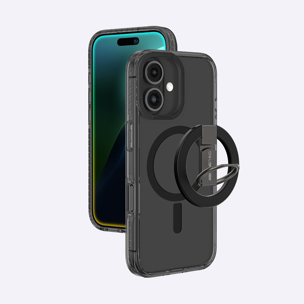 Apple iPhone 16 Kılıf M-safe Şarj Özellikli Yüzük Standlı Amazingthing Titan Pro Serisi Kapak Pembe